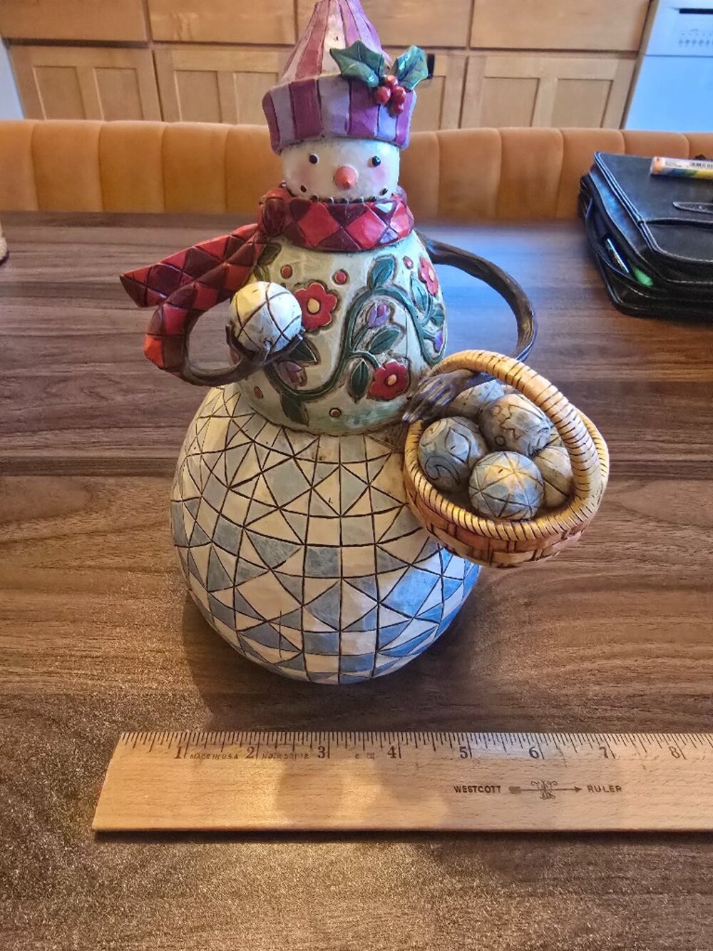 Jimmy Shore Snowman Holding Basket of Snow Balls